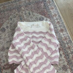 Altard state Pink and White cropped Wave Knit Sweater
